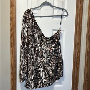 Maurices Black and Brown Animal Print One Shoulder Long Sleeve Blouse NWT 3X